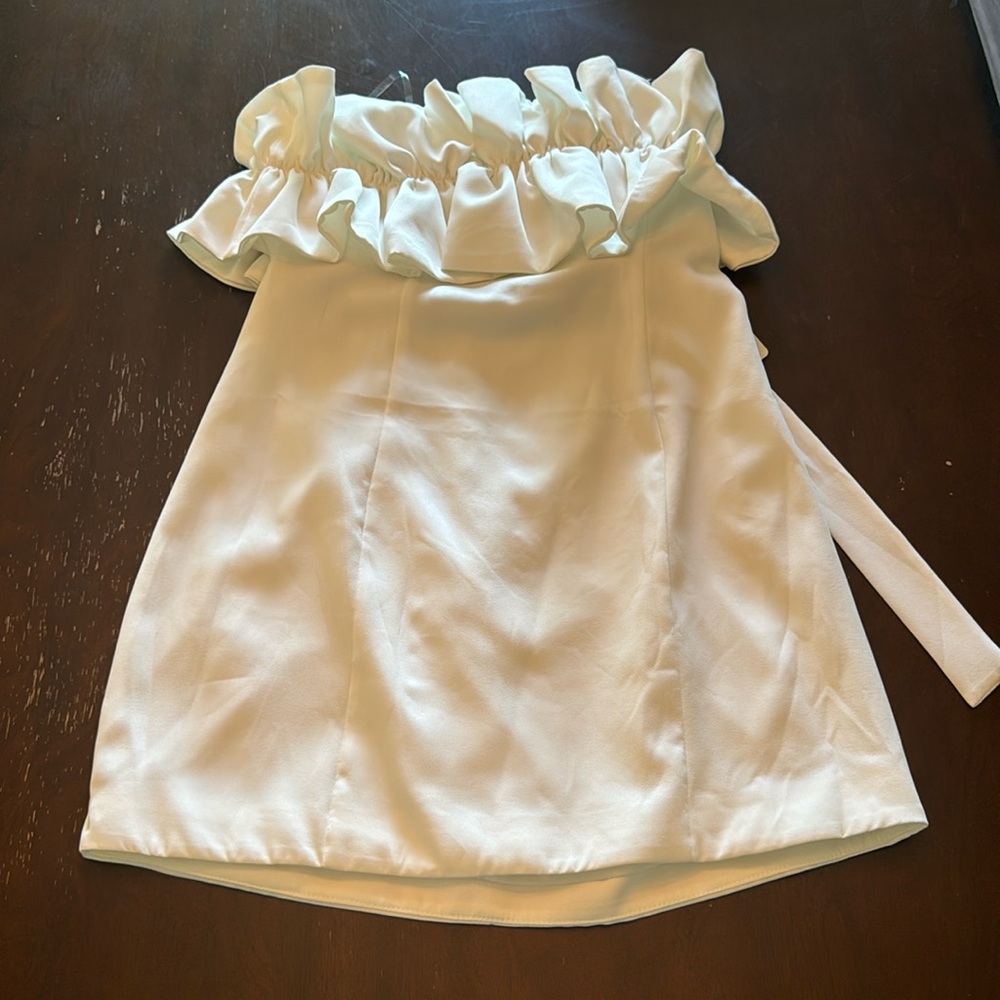 White Front Ruffle Mini Dress